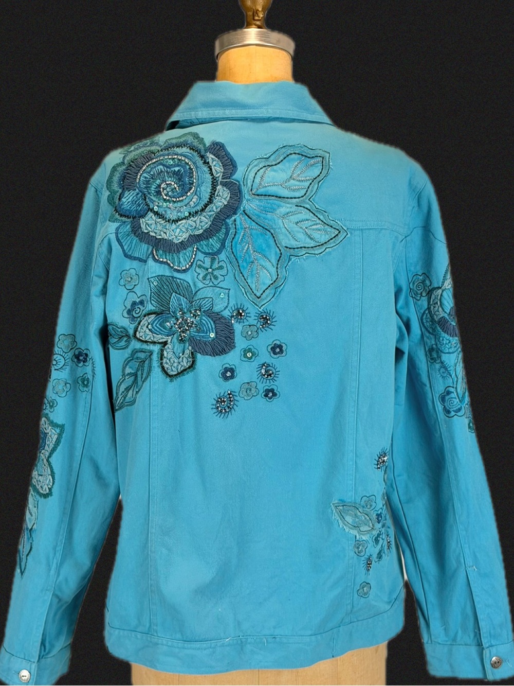 VINTAGE Laura Ashley y2k embroidered sparkle embellished flower jacket cotton